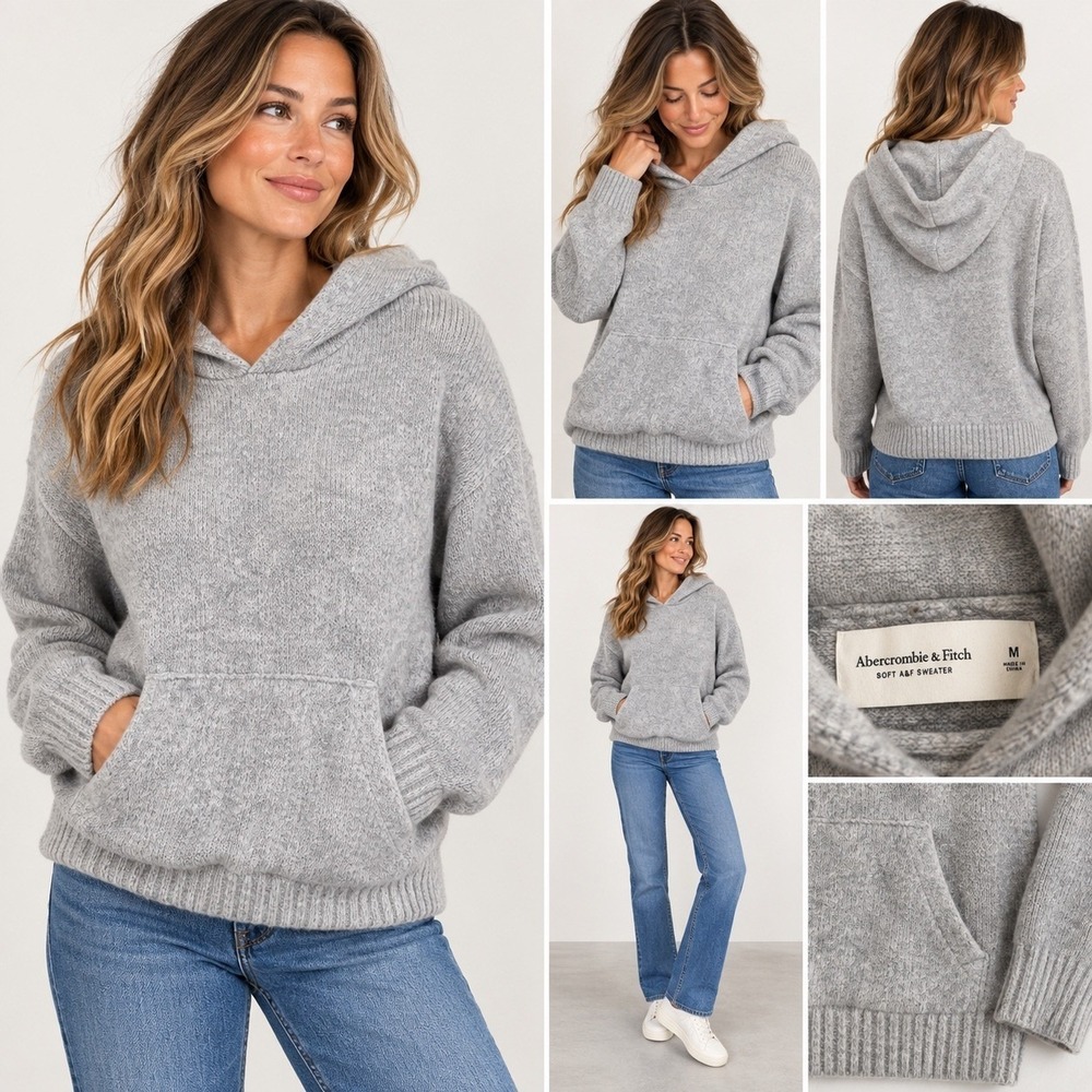 Abercrombie Soft A&F Sweater Hoodie Women's M Gray Knit Preppy Cozy